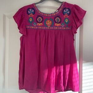 Blu Pepper Fuchsia Embroidered Blouse